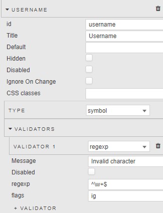 Symbol field with a regexp validator