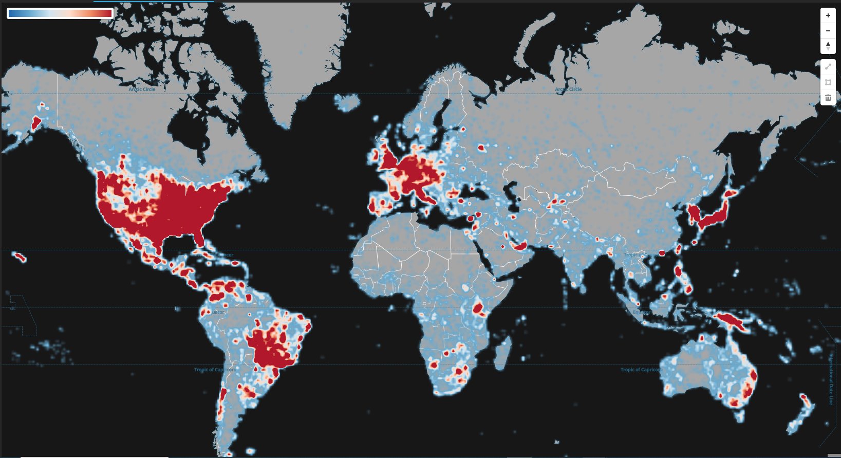 A map with a heatmap
