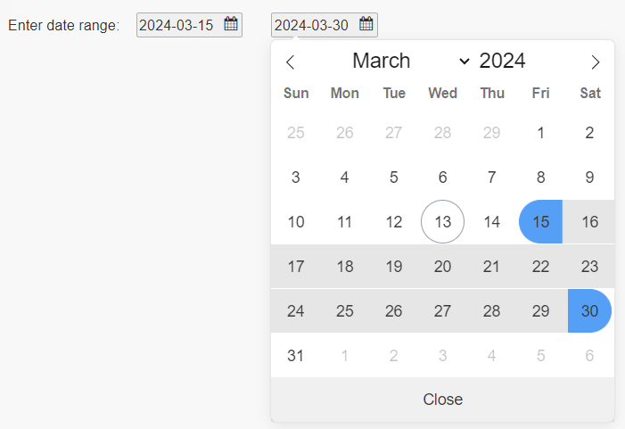 Calendar aligned to end date