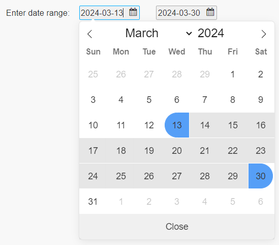 Calendar aligned to start date