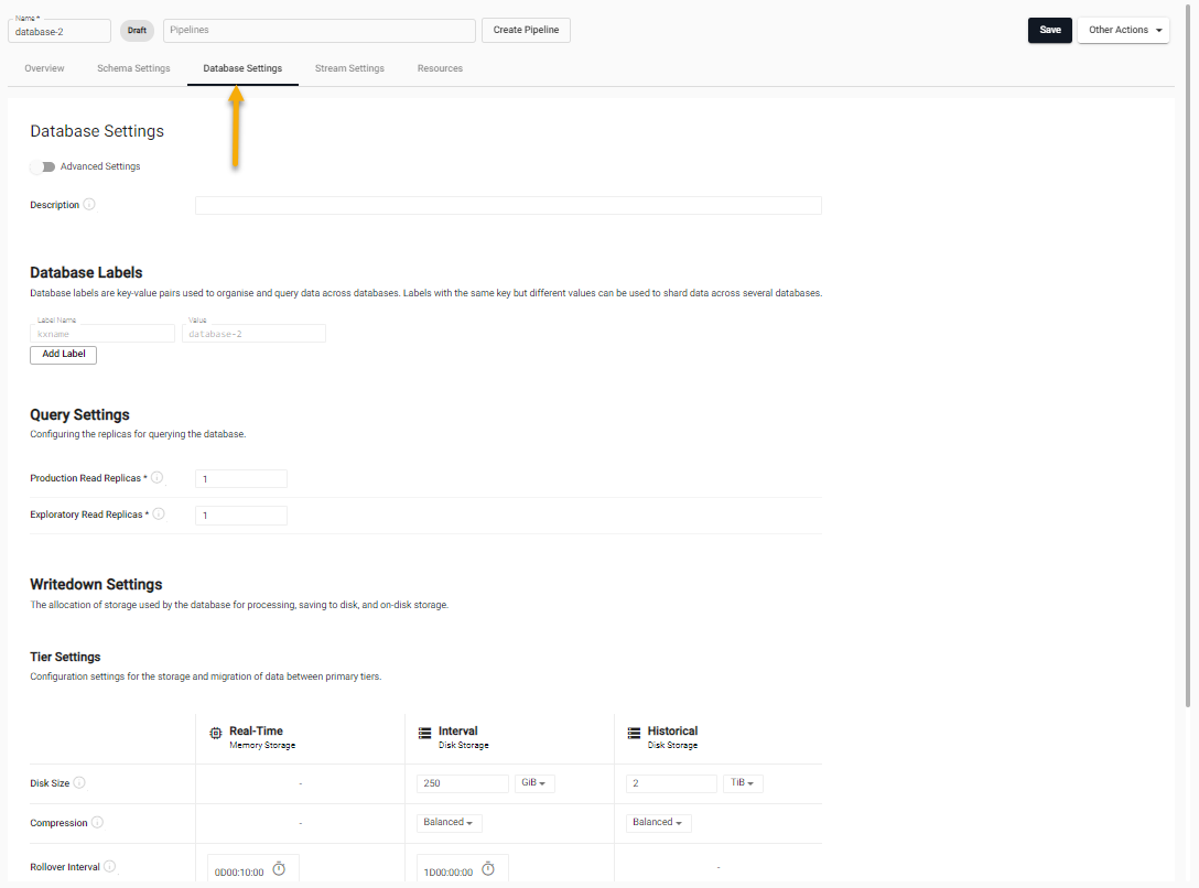 Database settings