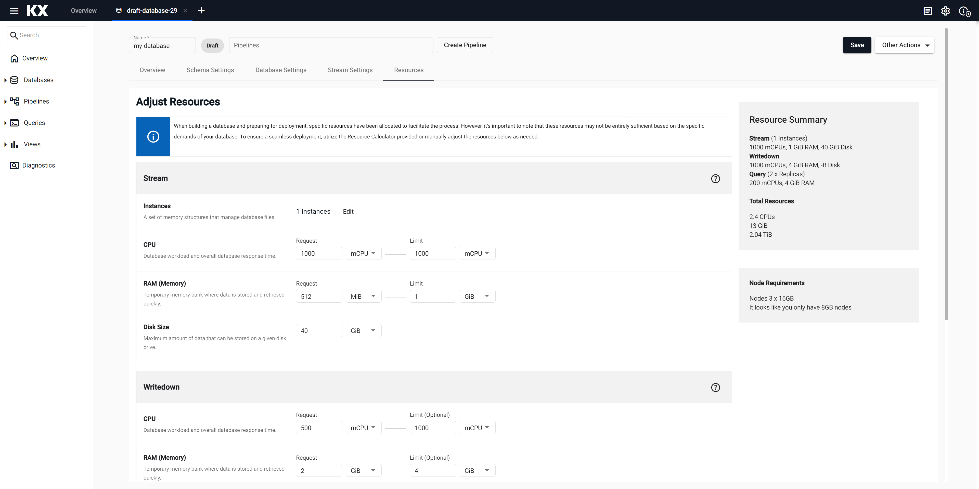 Adjust Resources tab