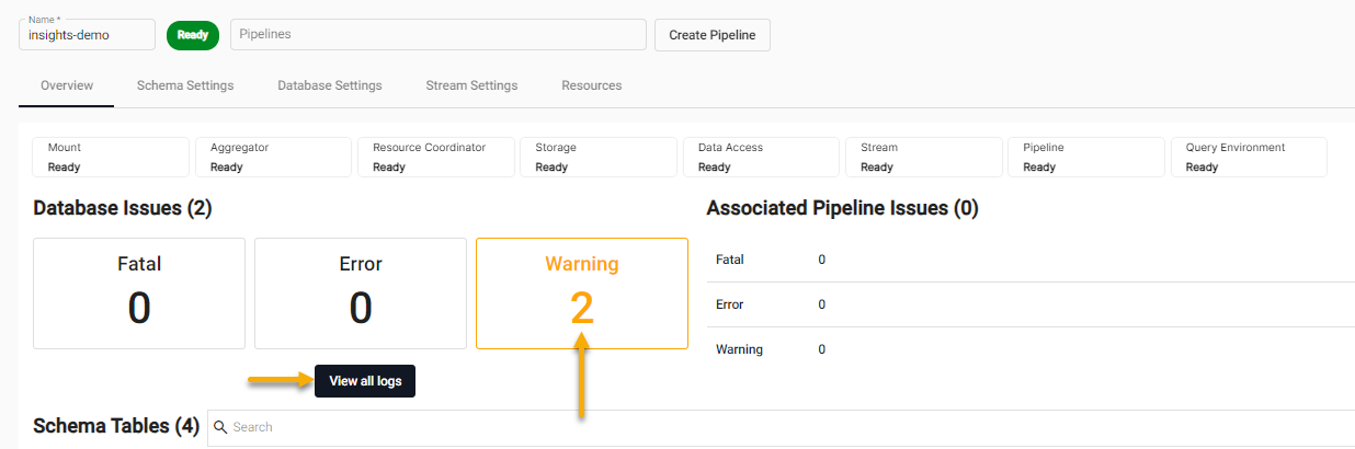 Access diagnostics from the database view.