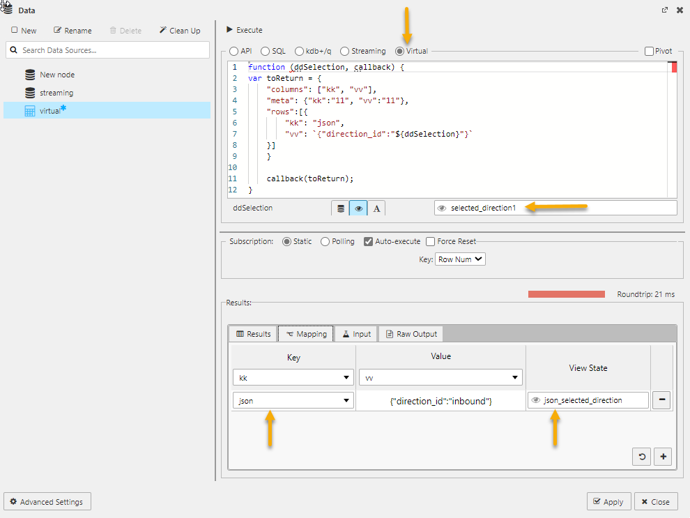filter virtual query