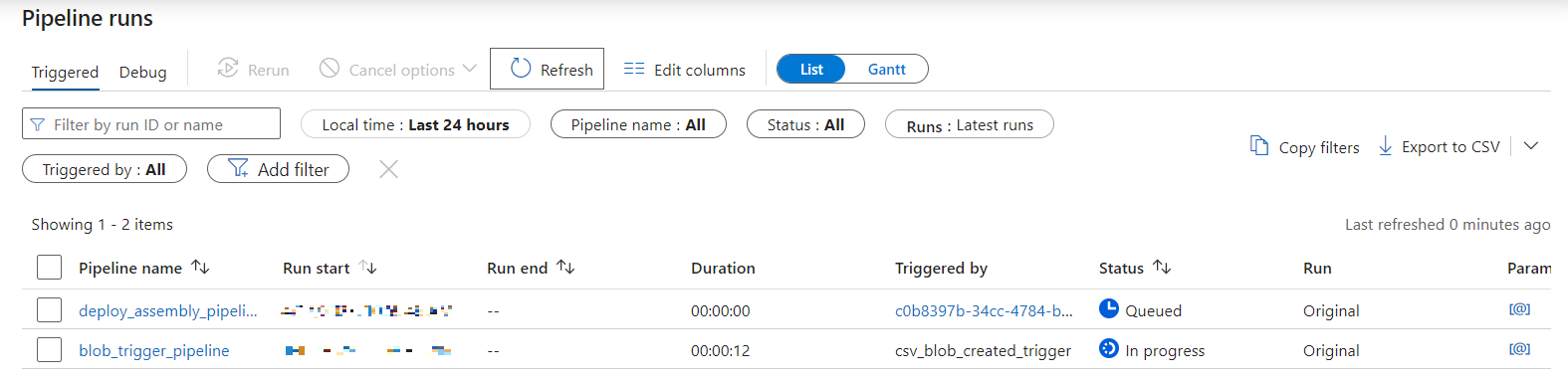ADF pipeline runs