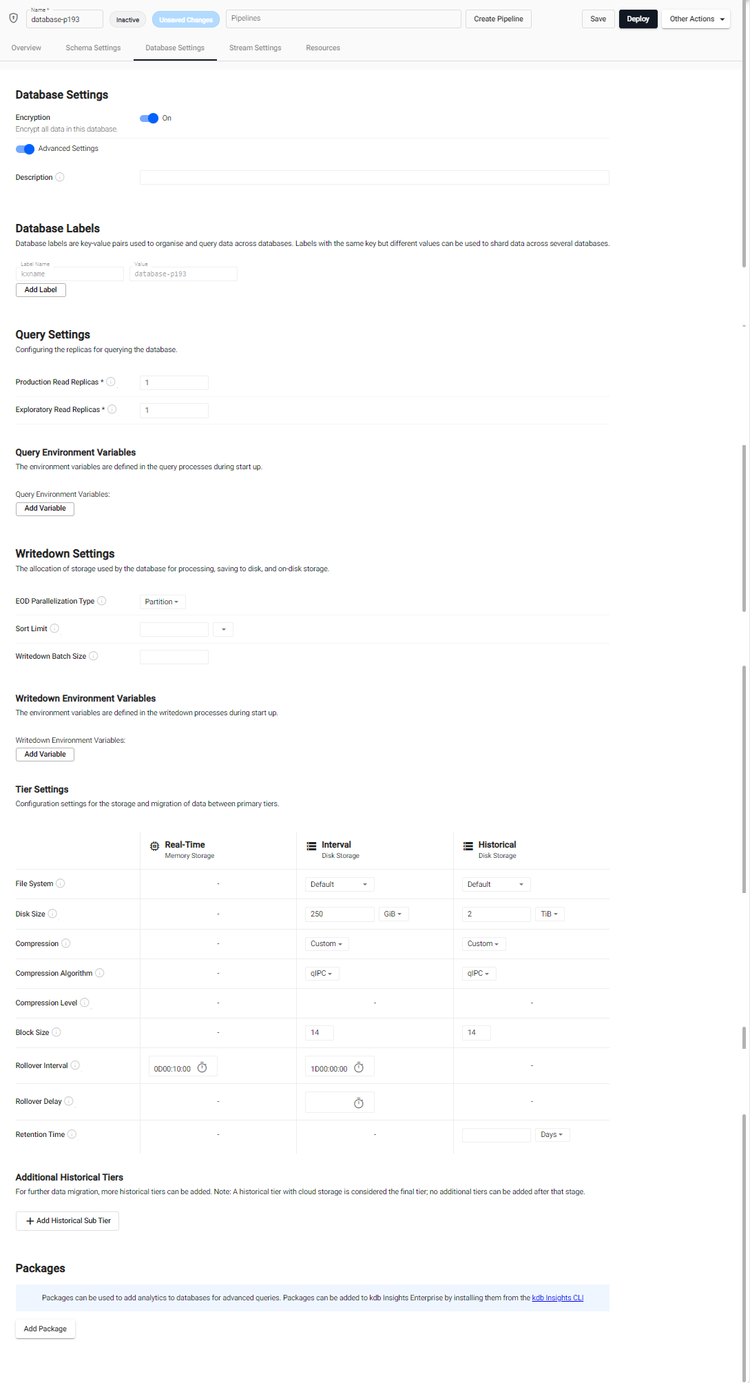 Database settings