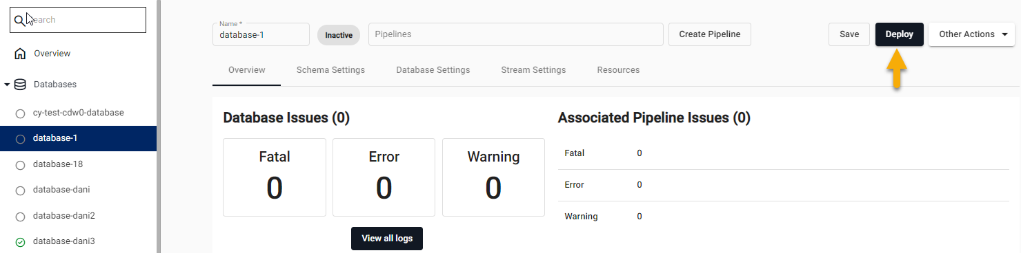 Deloy from Database screen