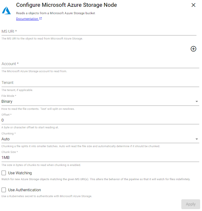 Microsoft Azure Storage reader properties