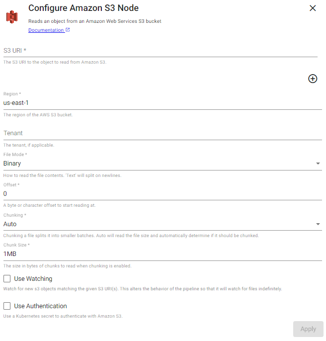 Amazon S3 reader properties