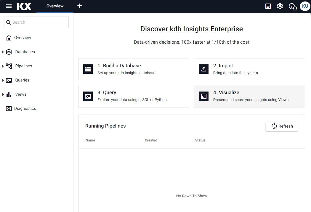 Home page of kdb Insights Enterprise.