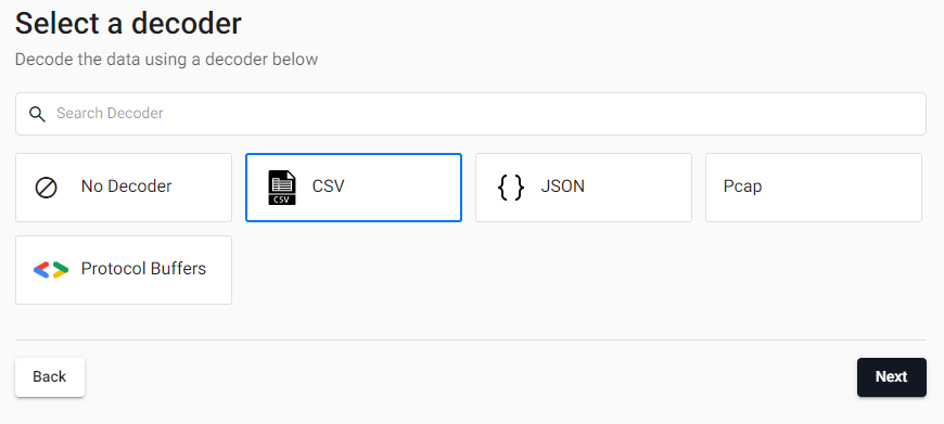 Select the csv decoder for the weather data set.