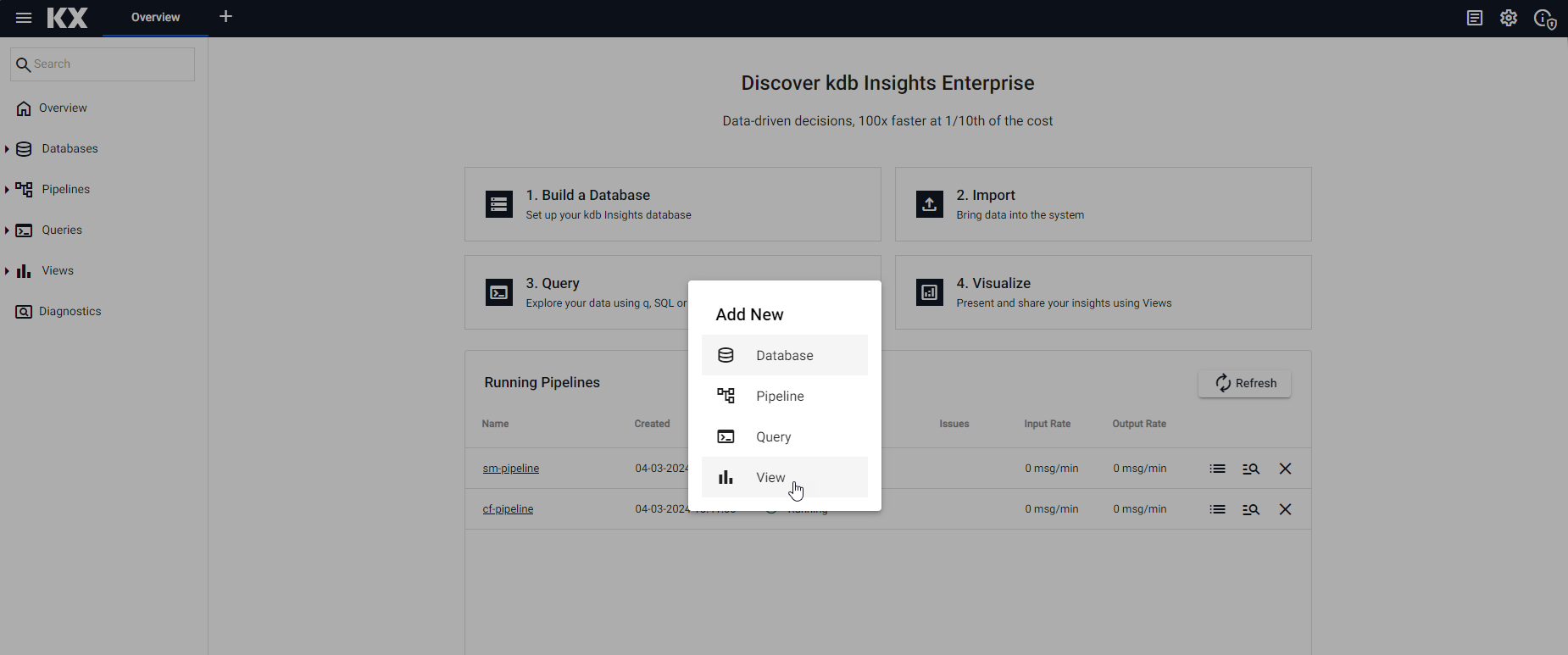 Select View from the menu to build a visualization.