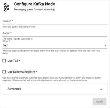 Pipeline properties for a Kafka import