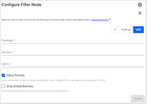 UDF Filter properties