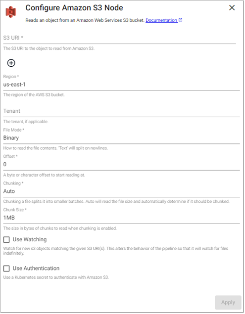 Amazon S3 reader properties