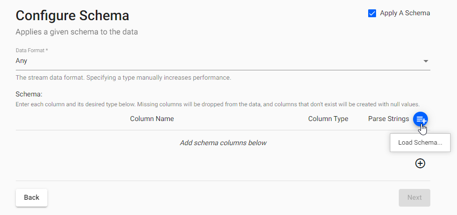 Configure schema screen