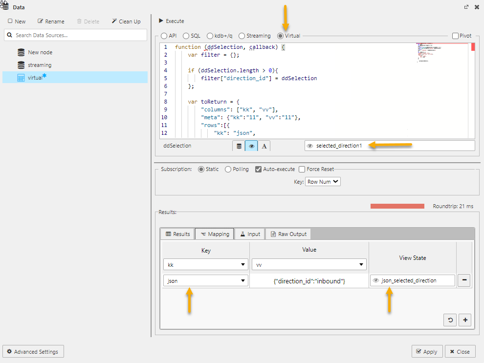 filter virtual query