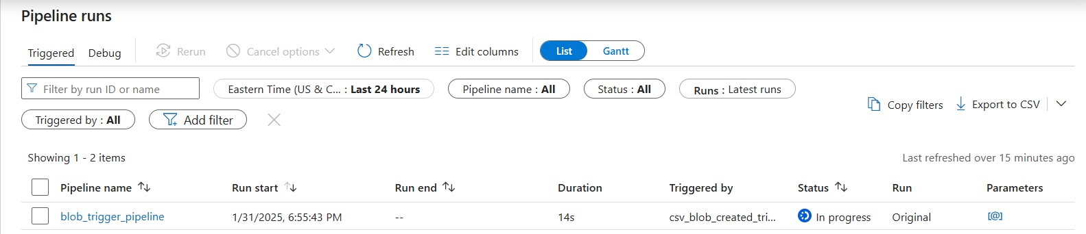 ADF pipeline runs
