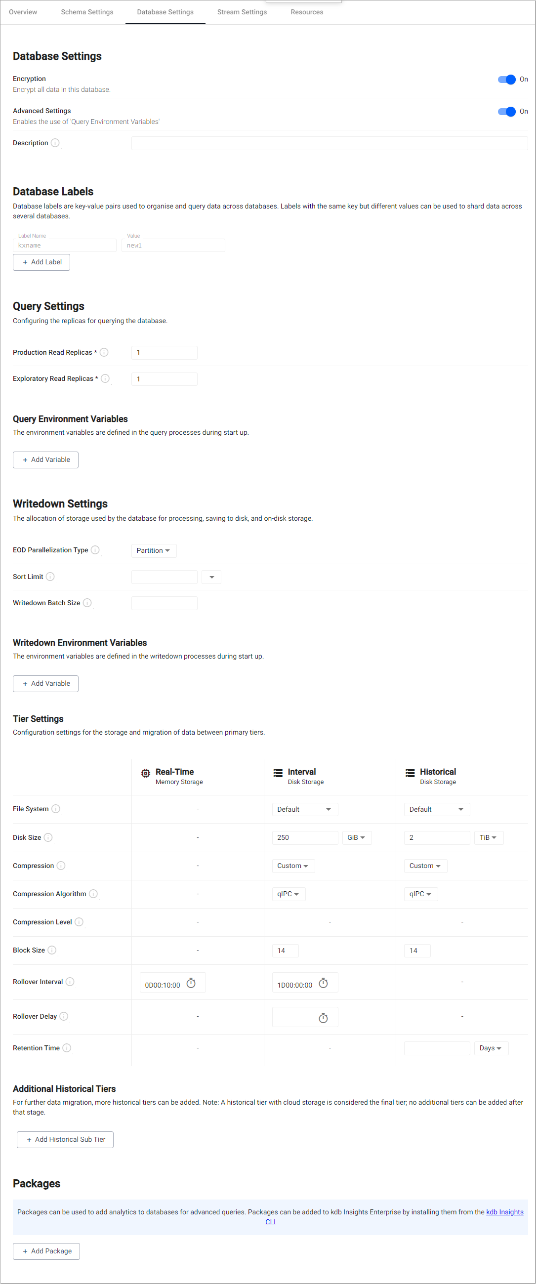 Database settings