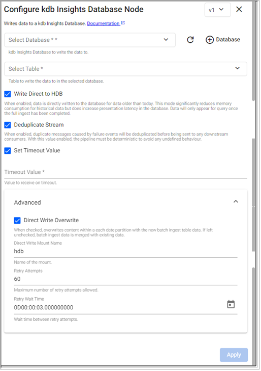 Database v1 writer properties