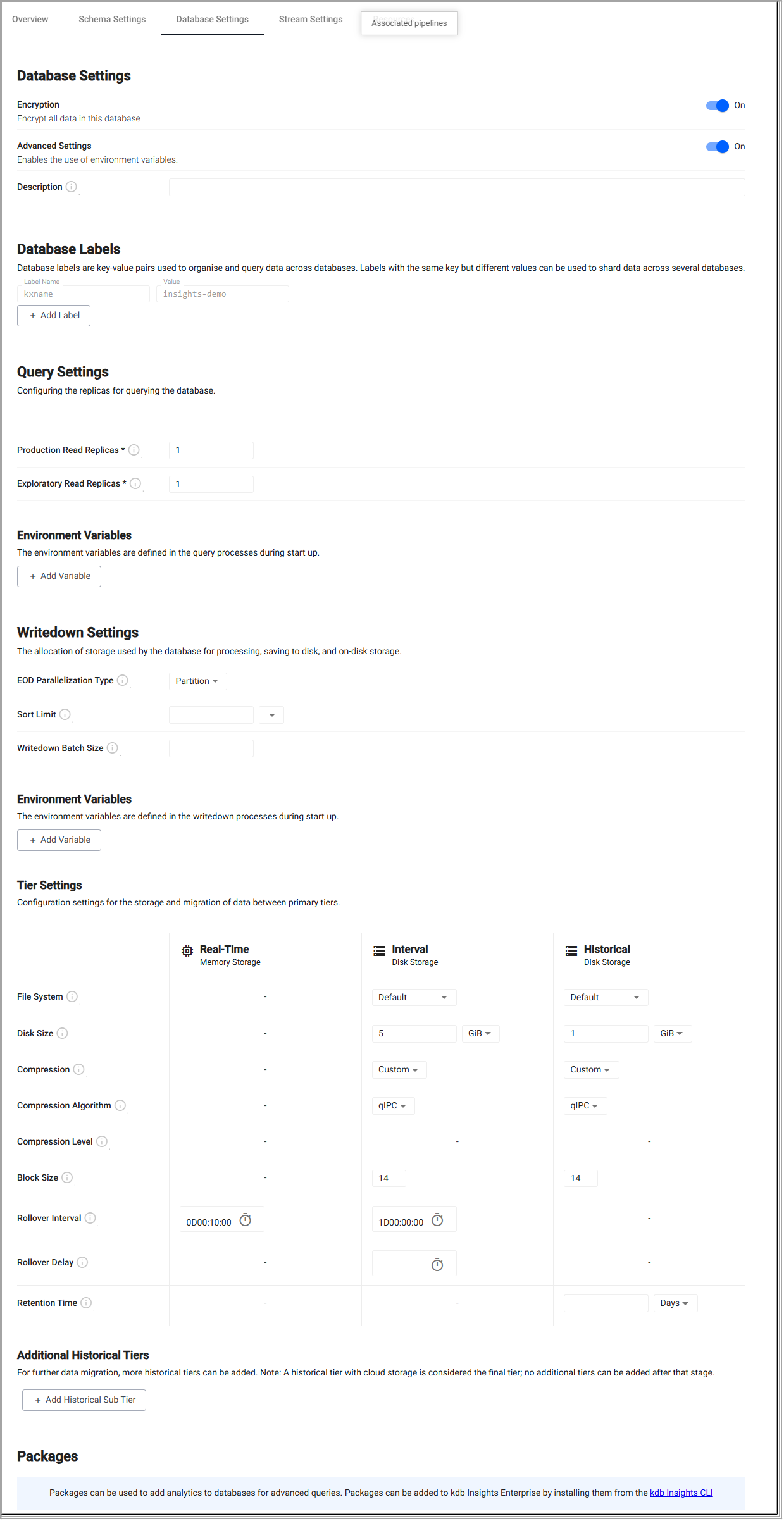 Database settings