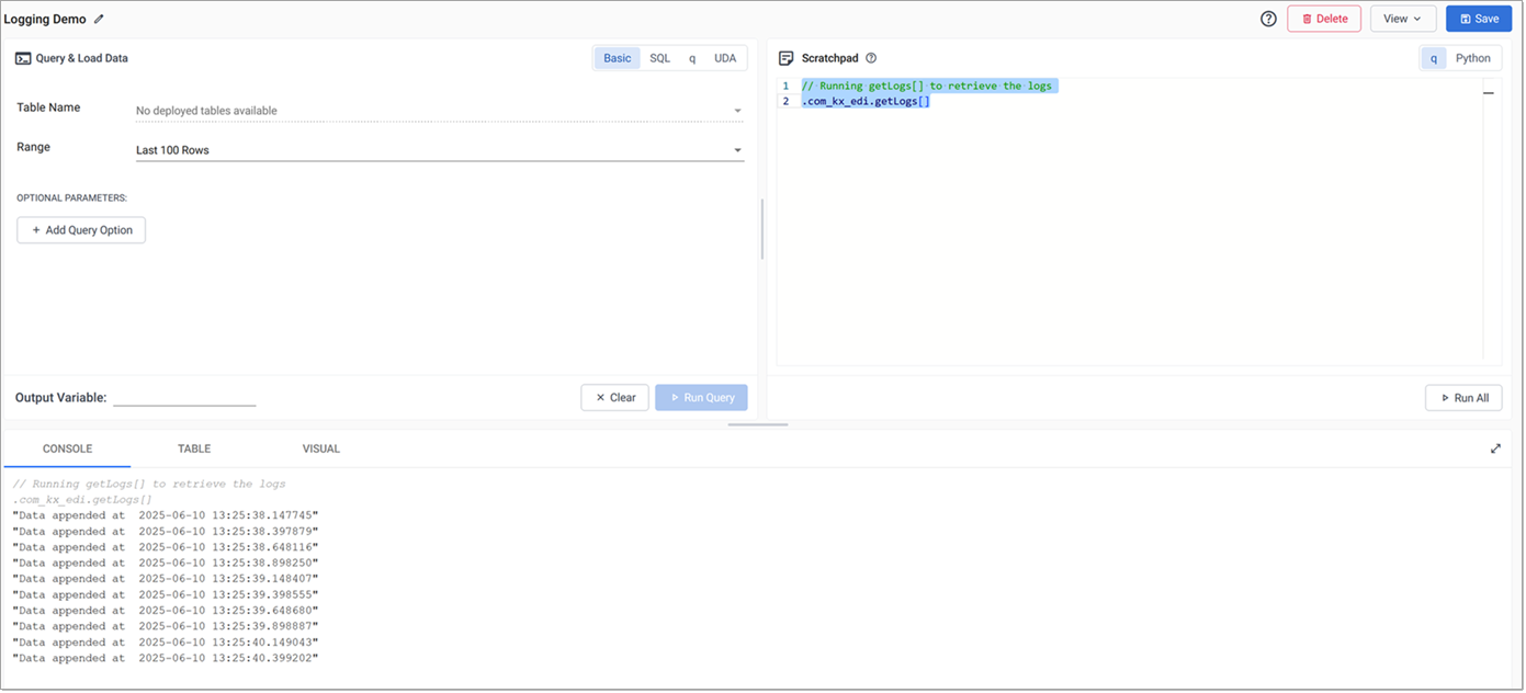 Get logs example