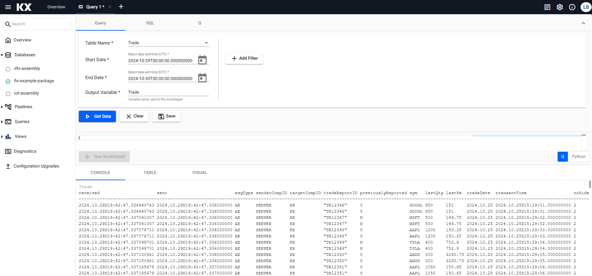 kdb Insights Enterprise FIX Data Query