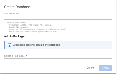 Create database dialog
