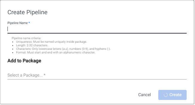 Create pipeline dialog