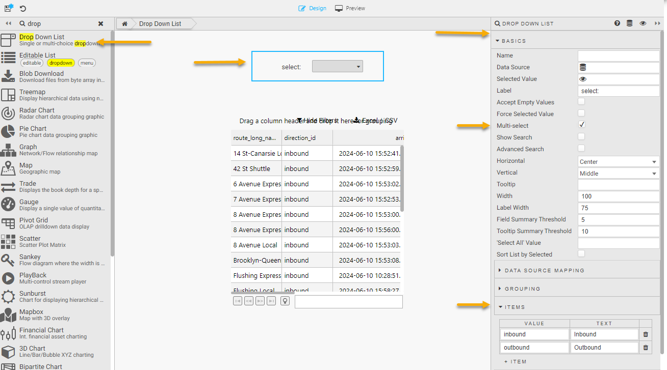 Drop Down list items
