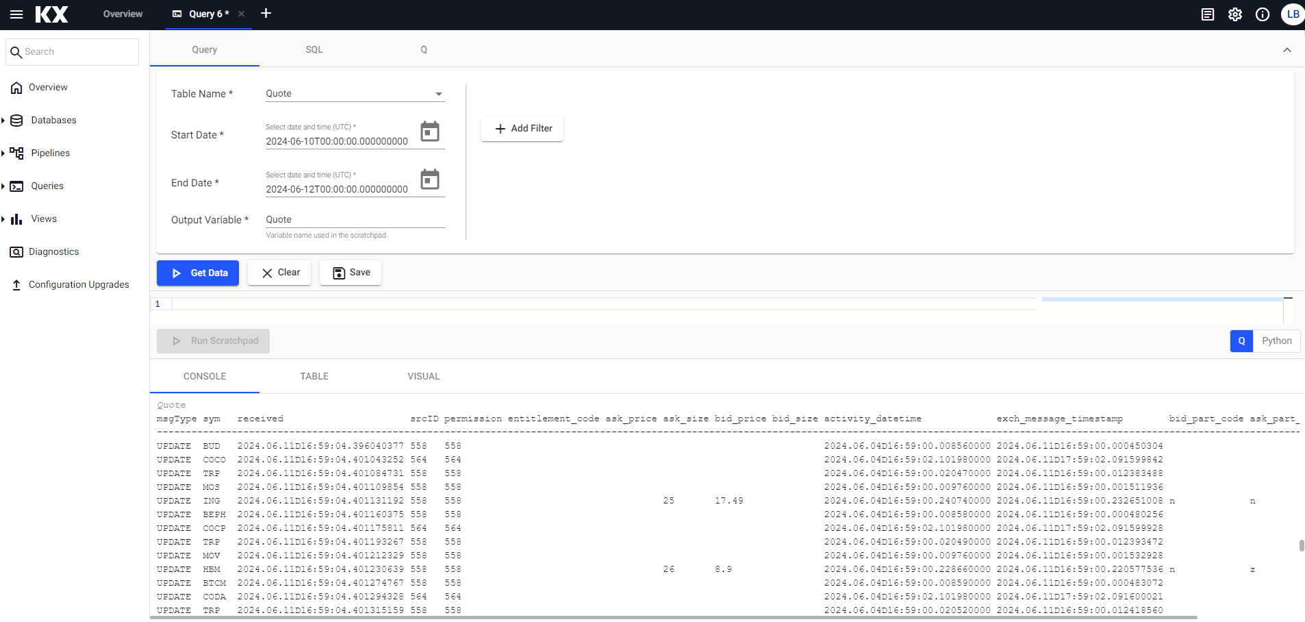 kdb Insights Enterprise ICE Market Data Query