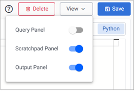 Query window panel view menu