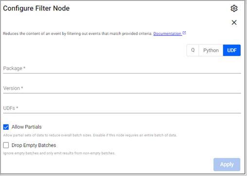 UDF Filter properties