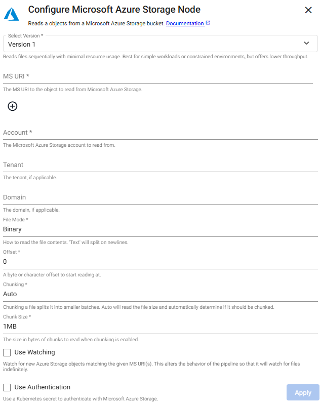 Microsoft Azure Storage reader properties