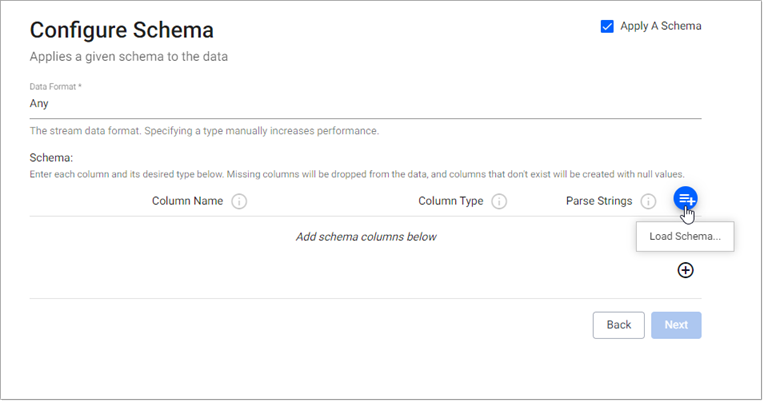 Configure schema screen