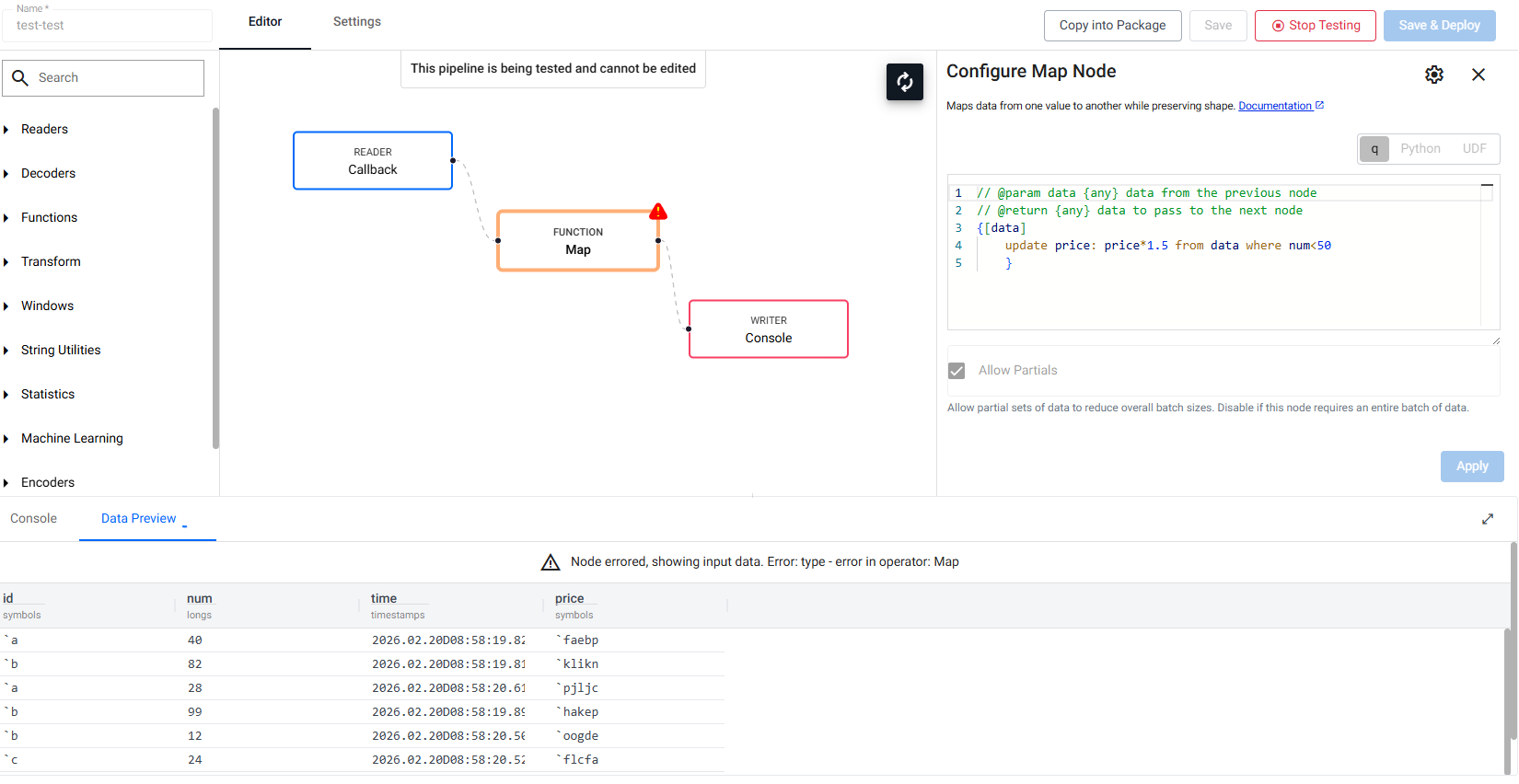 Pipeline deployment dialog with option for a test deploy and a full deploy.