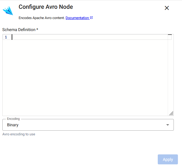Avro encoder node properties