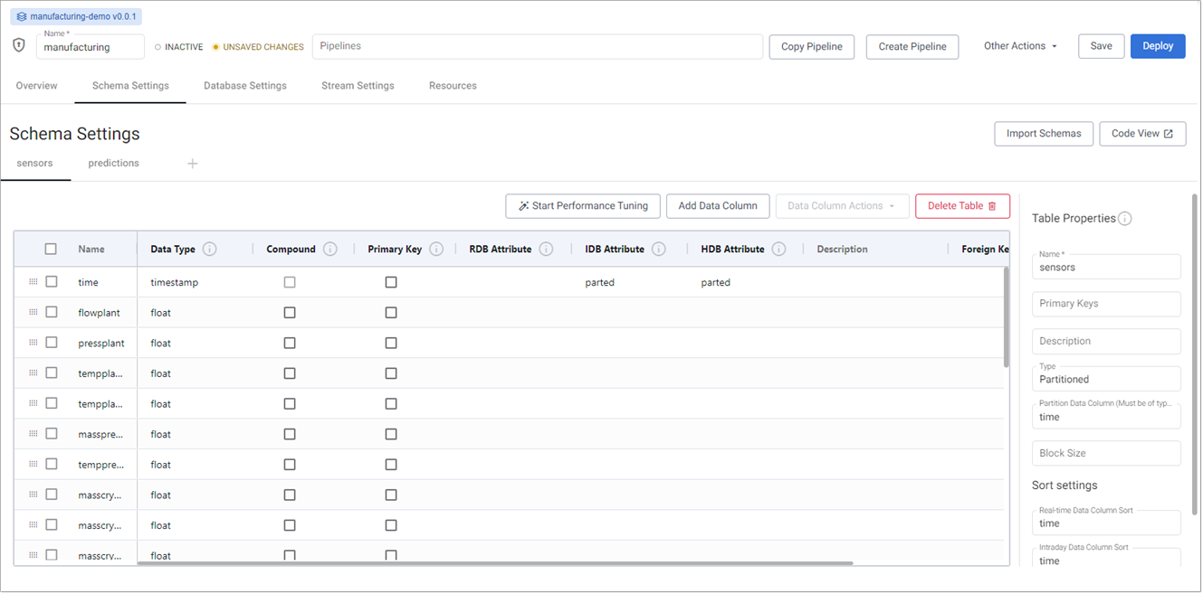 Applying the JSON populates the schema table.