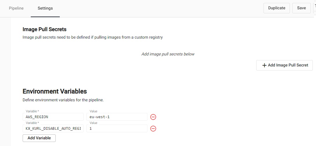 Define the **Environment Variables** to access the machine learning model stored on AWS.