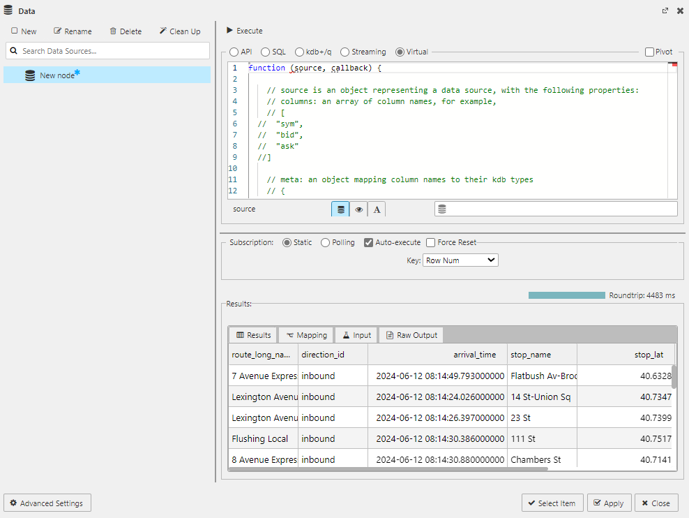 Querying data with the Virtual editor. Use a simple function as a starter.