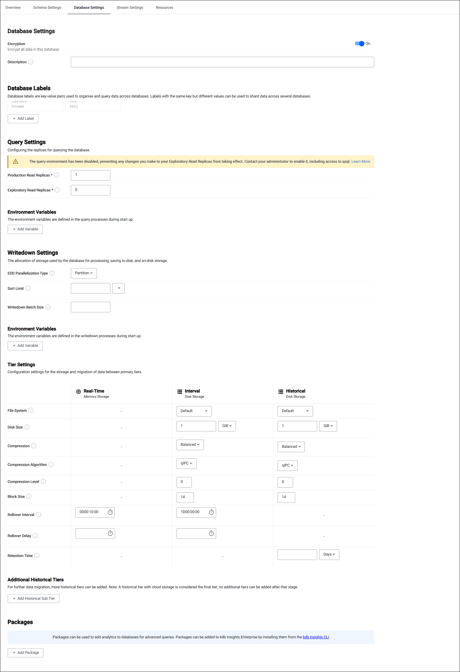 Database settings