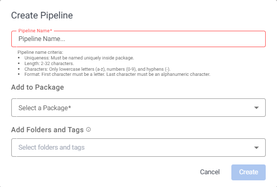 Create pipeline dialog