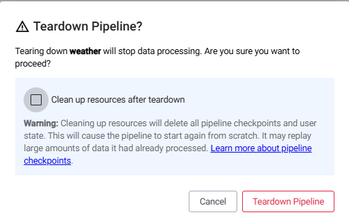 Teardown pipeline