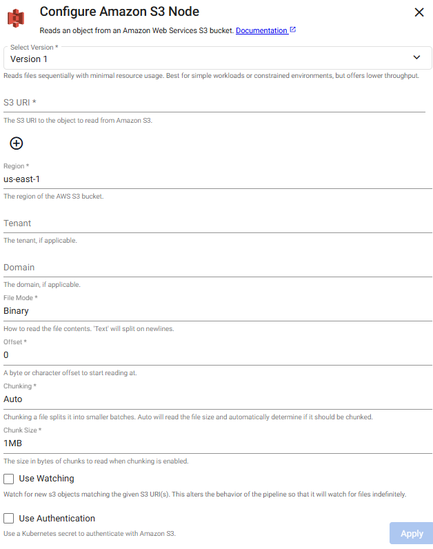 Amazon S3 reader properties