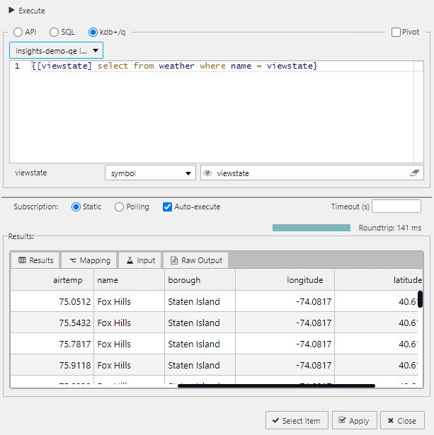 An example of adding a viewstate to a q query; example used is the weather data set on the idb database.