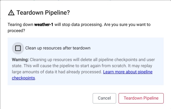 Teardown a pipeline to free up resources.