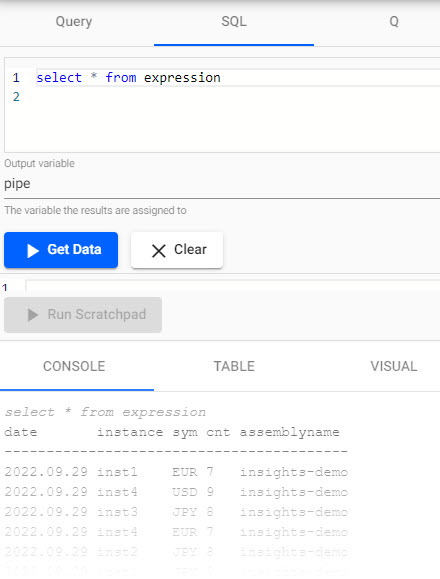 SQL query for the KX Expression pipeline.