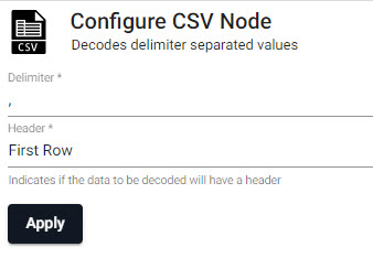 CSV Decoder node properties.