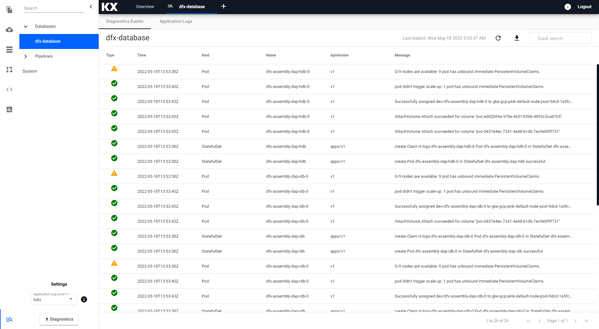 Diagnostics Events Screenshot