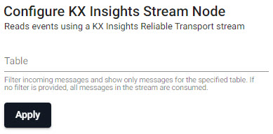 KX Insights Stream reader properties.